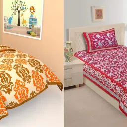 140 TC Cotton Single Jaipuri Prints Flat Bedsheet-image-90