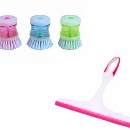 3 Wash Basin Soap Dispenser Brush & 1 Cleaning Glass wiper Set of 4 Plastic Wet and Dry Brush-image-17