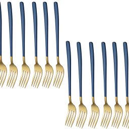 Stainless Steel Forks Cutlery Set for Home, Kitchen & Restaurant (Blue, 12 Pcs) Stainless Steel Dinner Fork Set-16