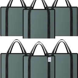 heart home Pack of 6 Waterproof Grocery Bag For Daily Use with Handle | Small | Grey Pack of 6 Grocery Bags-picture-42