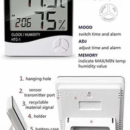 convious HTC-1 Digital Hygrometer Thermometer Humidity Meter With Clock LCD Display Hydrometer image 3