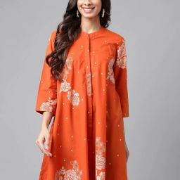 Casual Regular Sleeves Floral Print Women Orange Top-image-5