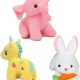 Soft Toy Combo Pack of 3 Unicorn, Pink Elephant, Rabbit Hugable Lovable Plush Stuffed Toy for Babies and Kids- 25 cm-12