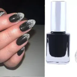 Glossy Liquid Nail paint Rich Black sliver glitter-4