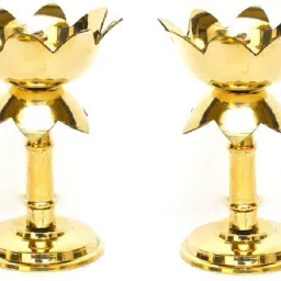 Premium Quality Kamal Diya | Lotus Lamp | Traditional Diya for Home & Temple Brass (Pack of 2) Table Diya Set-image-35