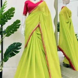 Printed, Solid/Plain Bollywood Chiffon, Georgette Saree-image-39