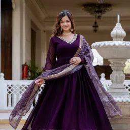 Embroidered Georgette Stitched Anarkali Gown-image-11