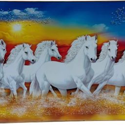 5D Seven White Horses Vastu Scenery with Golden PVC Frame – 24 x 48 Inches 48 inch Wall Painting / Wall Scenery-image-25