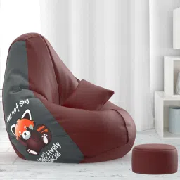 XXXL PatternPuff Bag With Free Cushion and Puffy , I Am Not Shy - Maroon Grey Teardrop Bean BagWith Bean Filling-picture-3