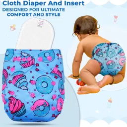 A Plus Printed Cloth Diaper With 3-Layer Micro Fiber inserts for Babies - M-20