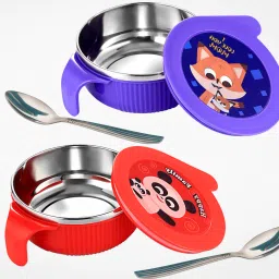 Linex Multipurpose Air Tight Baby Feeding Bowl With Free Steel Spoon-380ml- Stainless Steel-18
