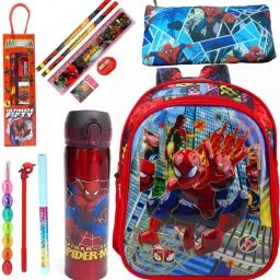 11pcs Spiderman Bag Combo of Pouch, Pencil, Pen, Eraser, Ruler Sharpener, Bottle Waterproof Backpack-image-78