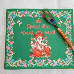 New Born Baby Naming Ceremony Set Vidhata lekh book For chathi punjan Green Ganesh Shape-image-1