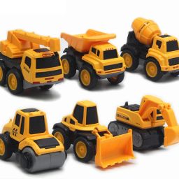 Unbreakable Engineering Toy Set 6 Truck Crane Excavator roller Mixer Transporter-15