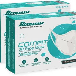 Comfit 3D Face Mask - Black (Pack of 2), 50 pcs ORC3DBFM2502 Washable Surgical Mask With Melt Blown Fabric Layer-13
