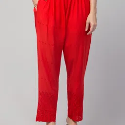 Women Relaxed Red Viscose Rayon Trousers-image-52