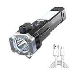 PEGEO 3W Rechargeable Portable Torch LED Flashlight Long Distance Beam Range with Hammer,PowerBank,Strong Magnets, WindowGlass & Seat Belt Cutter with Car Rescue Torch for Camping Hiking 1 PIC image 1