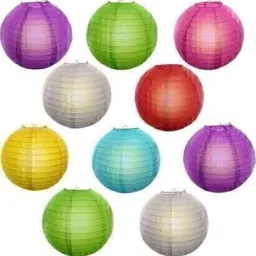 Paper Hanging Lantern Ball Lamp Shade, 15-inch (Multicolor, Pack of 10) Multicolor Paper Hanging Lantern-image-49
