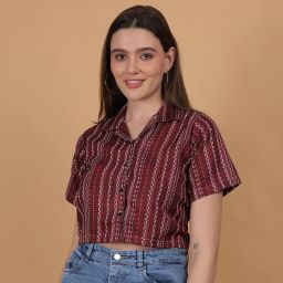 Women Regular Fit Striped Lapel Collar Casual Shirt-image-93