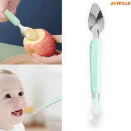 Baby Fruit Spoon 2 in 1 Multifunction Baby Feeding Fruit Spoon for Kids/ Toldder- Slicone-10