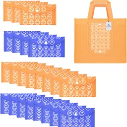 heart home Pack of 24 Smile Foldable Grocery/Shopping Bags For Women | Orange & Dark Blue Pack of 24 Grocery Bags-picture-25