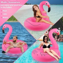 crazyabbs Flamingo Inflatable Pool Floats, Pool Tubes Swimming Ring Pink Pool Float Inflatable Swimming Safety Tube image 2