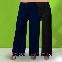 Pack of 2 Women Straight Fit Dark Blue, Black Lycra Blend Trousers-image-29