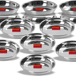 Stainless Steel Heavy Gauge Small Halwa Plates with Mirror finish 13.5cm Dia - Set of 12pc Quarter Plate-13