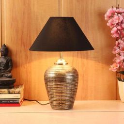 foziq Matera Black Fabric Shade Night Lamp With Teracotta Base-picture-1