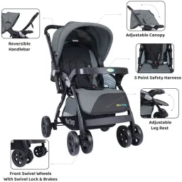 1st step Grande Pro Stroller With 5 Point Safety Harness And Reversible Handlebar Pram image 3