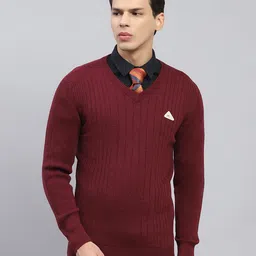 monte carlo Men Solid Mandarin Neck Maroon Sweater-picture-22