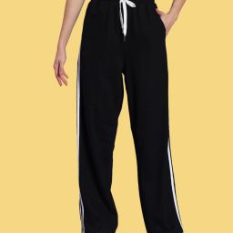 Women Striped Black Track Pants-image-11