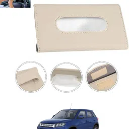 Beige Leatherite Rectangle Shape Fancy Design Tissue Dispencer For Car-270 Vehicle Tissue Dispenser-image-4