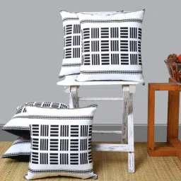 White PolyCanvas Geometric 16 x 16 Inches Cushion Cover (Set Of 5) By ANS-picture-32