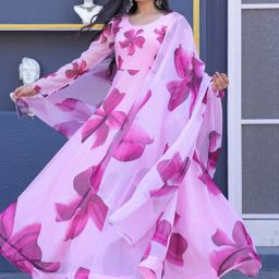 Floral Print Georgette Stitched Flared/A-line Gown-image-66