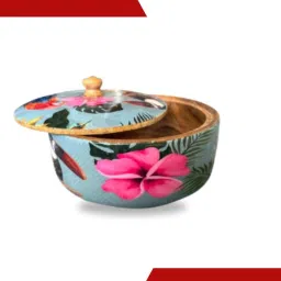 Wooden Roti Casserole with Floral Lid – Round Chapati Storage Box (8 x 3 Inches) Serve Casserole-20