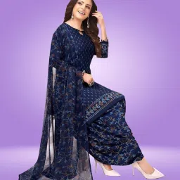 Unstitched Crepe Salwar Suit Material Floral Print-image-24