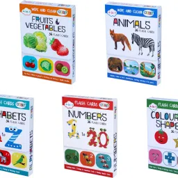 Early Learning Combo - Alphabets + Numbers + Colours & Shapes + Fruits & Vegetables + Animals, Wipe & Clean Activity Flash Cards-22