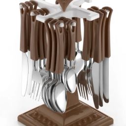 Rotating Cutlery Set - 24-Piece Stainless Steel Dining Essentials Stainless Steel, Plastic Cutlery Set-41