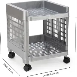 sorath Rectangular 2 Layer Multipurpose Shelf Stand Basket Rack Trolley Plastic Kitchen Trolley image 5