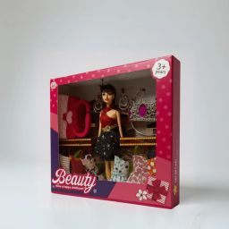 Fashion Long Hair Doll with Crown, Handbag, Earrings & Stylish Clothes-24