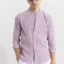Men Regular Fit Self Design Mandarin Collar Casual Shirt-image-48