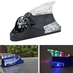 Wind Powered LED Light Roof Antenna Shark Fin Warning Flash Lamp BLACK Whip Vehicle Antenna-16