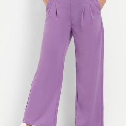 Women Loose Fit Purple Polyester Trousers-image-103