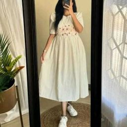 Women Fit and Flare White Below Knee Dress-image-59