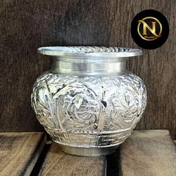 Lakshmi Design Pooja Chambu Kalash Lota, Puja Kalash Large Silver Plated Kalash Decorative Showpiece - 8 cm-image-2