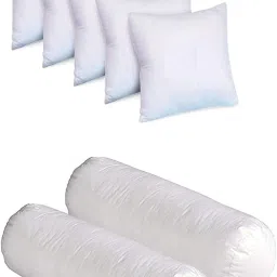Combo Set Of 5 Cushion And 2 Microfibre Solid Bolster Pack of 7-image-15