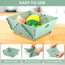 Foldable Plastic Storage Drain Basket for Fruit, Vegetables and Dishwasher Plastic Fruit & Vegetable Basket-0