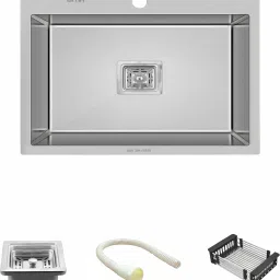 Handmade 304 Stainless Steel Kitchen Sink with Tap Hole 18 x 16 x 10 Inches Single Bowl Sink with Inbuilt Hole for Faucet, Waste Pipe, Coupling & Basket Vessel Sink-image-60