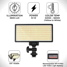 Prolite Bi-Color LED PL-364 Camera Video Light with Diffuser, Battery, Charging Wire | 5600 lx Camera LED Light image 2